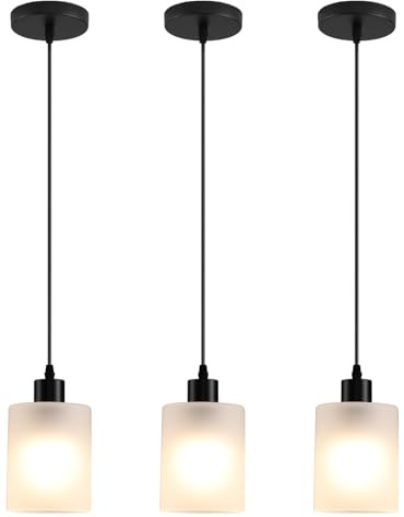 AOJUNSANSAN 3-Pack Industrial Pendant Lighting, Modern Frosted Glass Shade Farmhouse Adjustable Hanging Light Fixtures for Kitchen Island Living Room Bedroom Hallway