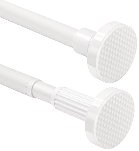 Anstore Gardinenstange ohne Bohren, Weiß Teleskopstange 50-80 cm Ø25mm, Vorhangstange Ausziehbar & Flexibel, Stahl Duschvorhangstange für Badezimmer, Fenster, Kleiderschrank