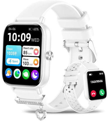 Iaret Montre Connectée Femme avec Appels Bluetooth, 1,85 HD Smartwatch pour Android & iOS, Montre Sport avec Podomètre, 100+ Modes Sportifs, Sommeil, Fréquence Cardiaque, Cycle Menstruel, Blanc