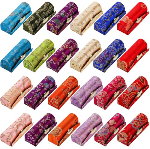 TOPZEA 24 PCS Lipstick Holder Case with Mirror, Lip stick Storage Case Mini Portable Floral Jewelry Holders Box Cosmetic Makeup Travel Cases for Purse, Party favor, Return Gifts, Random Colors,