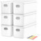 johgee 6 Stück Aufbewahrungsbox mit Deckel, Kunststoff Aufbewahrungsboxen, Aufbewahrungskorb mit Griffen, Ordnungsboxen, Organizer Box mit Aufklebern für Küche, Schlafzimmer, Schrank, Badezimmer