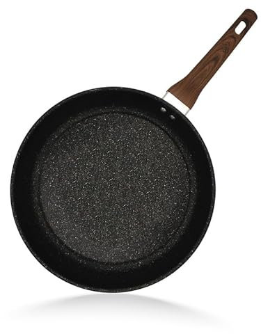 Non-Stick Copper Frying Pan with Wooden Handles (30 cm) Suitable for Induction, Electric and Gas Hobs | Stone Frying Pan | Anti-Scratch Pans