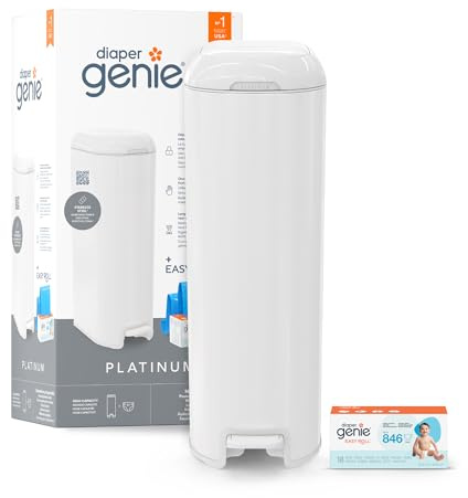 Diaper Genie Platinum Edelstahl Windeleimer mit Fußpedal, neuartiges System mit abreißbaren Beuteln