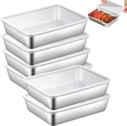 Mafagwre 6 pcs Bac Inox Alimentaire Avec Couverture, Bac À Légumes En Acier Inoxydable, Boîtes De Conservation En Acier Inoxydable, Réfrigérateur Récipient À Fromage Pour Servir Des Plats (A)
