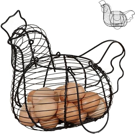 Cesta Porta Huevos, Multifuncional Y Práctica Huevera Alambre, Cesta Para Huevos Gallina Alambre, Cesta De Almacenamiento De Huevos, Huevera Gallina Metal Para Guardar Alimentos Y Huevos (negro)