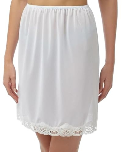 iTRONiK NEW Ladies Ladies Half waist slip underskirt petticoat, Black Ivory & white 18 inch long - UK MADE New Size 8-26