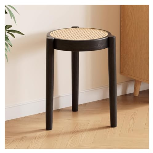 WIGSELBL Stackable Wooden Stools Set of 4,Rattan Portable Backless School Chairs with Round Top,Stacking Stools Kitchen Island Barstools for Dining Room(Style-2)