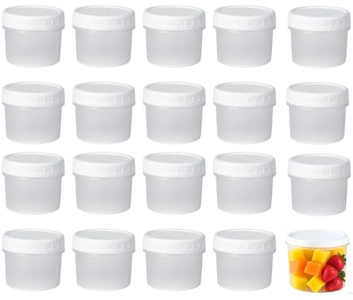 CafullCon 20 Pack 160ml Small Food Containers with Lids, Reusable Leakproof Airtight Plastic Snack Pots, Food Storage Jars for Lunch Yogurt Fruit Sauce Snack, Dishwasher & Microwave & Freezer Safe