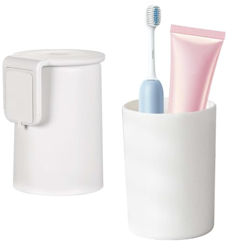 Portaspazzolino da Parete con Tazza Magnetica, 2 Pezzi Porta Spazzolino Adesivo Senza Fori, Materiale PP, Bicchiere per Spazzolino Capovolto Autosvuotante, Accessori per il Bagno