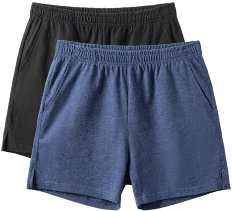 Amy Coulee Pantalon de pyjama court en coton léger de 10 cm pour homme avec poches, Noir/bleu foncé, L