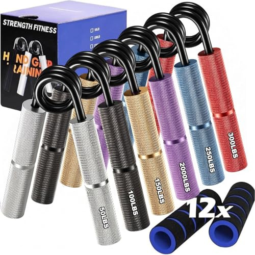 Grip Strength Trainer Set 6 Pack - 50-300 LBS Adjustable Resistance Forearm Exerciser, Wrist Forearm Strengthener，Metal Hand Grip Gripper Strengthener for Strength Training, Rehabilitation, Climbing