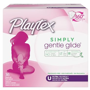 Playtex Simply Gentle Glide Tampons, geruchlos, ultra saugfähig, 36 Stück (1 Stück) (Verpackung kann variieren)