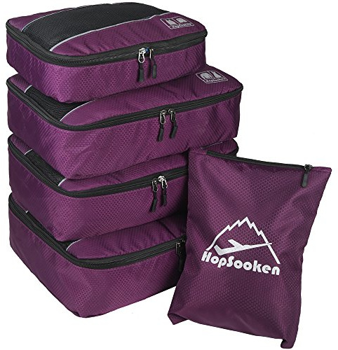 Hopsooken 5 Set Packing Cubes for Travel Large Suitcase Luggage Organizer Bags Travel Accessories Vacation 4 Cubes 1 Laundry Pouch Bag(Purple)