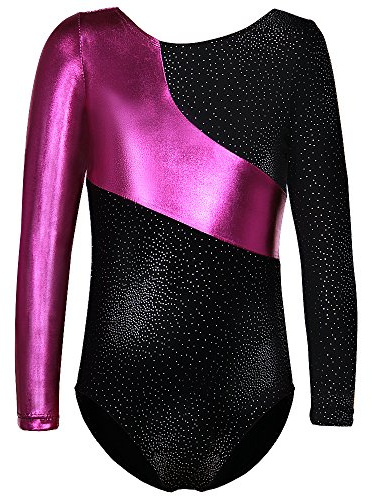 DAXIANG Gymnastics Leotards for Girls, Long Sleeve Leotard for Girls Gymnastics Outfit Black Shorts Dance Unitard Biketards