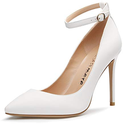 Castamere Scarpe col Tacco Donna Cinturino alla Caviglia Tacco a Spillo 10CM Raso Bianco Scarpe EU 38