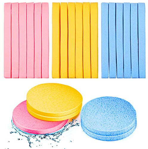 Patelai 120 Pieces Compressed Facial Sponge for Estheticians Face Makeup Removal Cleansing Sponge Pad Exfoliating Spa Wash Round Facial Cleansing Pads Supplies(Pink, Yellow, Blue)