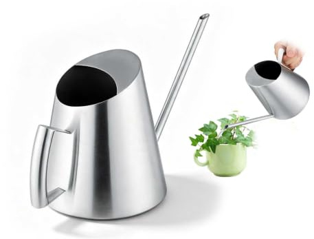 Regadera de Acero Inoxidable de 1,5 l para Plantas de Interior y Exterior, regadera metálica con Boquilla Larga, regadera de jardín para el hogar, el balcón, la Oficina y el invernad