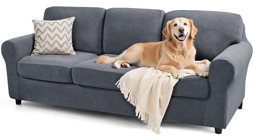 SUBRTEX 7 Pieces Stretch Sofa Slipcover Sets Couch Cover Sets Backrest Cushion Covers Furniture Protector Collection Set for Oversize Sofa Loveseat Chair Slip Covers(Large, Gray)