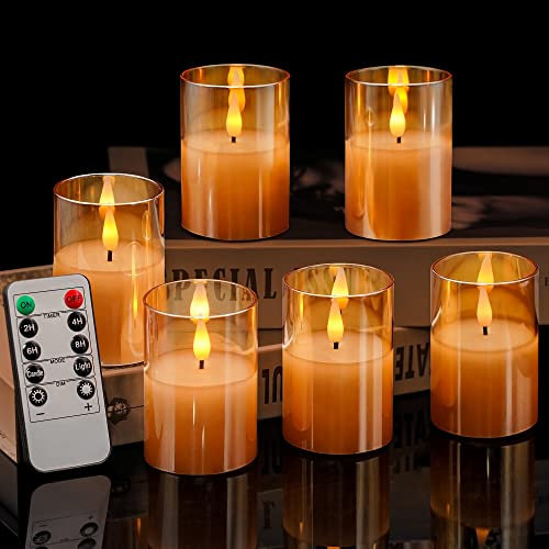 VIODAIM LED flamlösa glas votivljus: Batteridrivna flimrande guldpelarljus med fjärrkontroll och timer för öppen spis fönster bröllop heminredning