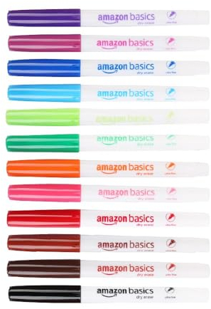 Amazon Basics Low Odor Ultra Fine Tip Dry Erase White Board Markers, Assorted Colors, 12-Pack