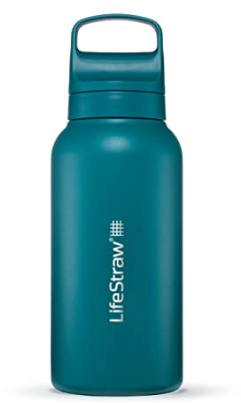 LifeStraw Go Serie - Isolierte Edelstahl-Trinkflasche mit Wasserfilter 1l für die Reise & jeden Tag - entfernt Bakterien, Parasiten, Mikroplastik + verbesserter Geschmack, Laguna Teal (petrol)