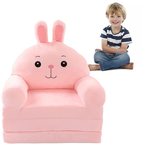 Topiky Cartoon Faltbares Kindersofa, 2-in-1-Umwandelbares Sofa Zur Liege, Bequeme Klappcouch für Kinder, Babyschlafsofa Klappstuhl für Schlafzimmer, Weicher Klappstuhl (Rosa)
