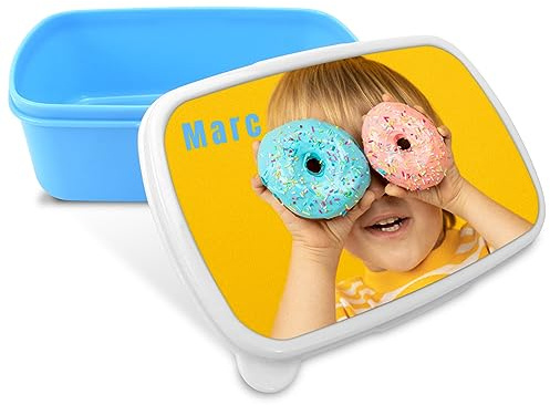 LolaPix Fiambrera infantil. Regalos personalizados. Caja merienda con foto. Apta para microondas y libre de BPA, filatos y metales pesados. COLOR AZUL