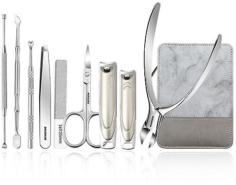 Nagelknipser Set Nagelknipser-Set, Maniküre-Set, professionelles Pediküre-Pflegeset, 9-teiliges Nagelpflegeset aus Edelstahl mit Reise-Lederetui for Männer und Frauen für Fußnägel und Fingernägel ( Co