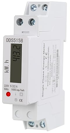 DEWIN Medidor de Consumo Electrico Monofásico Carril DIN, 1P 5(32) A Contador Electrico LCD Digital Medidor de Electricidad en Miniatura IP53 KWh Medidor de Energía 220V, para Hogares, Escuelas, etc.