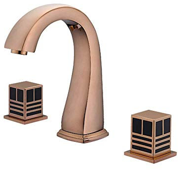 RajoNN Rose Gold Basin Mixer Tap Three Hole Widespread Bathroom Sink Hot and Cold Mixer Lavatory Square Double Handle Washbasin Sink Brass Vanity