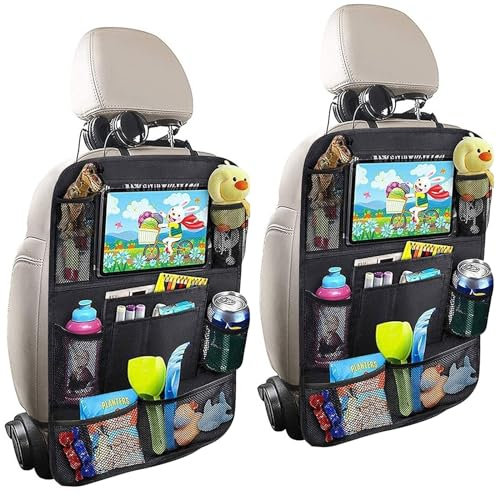 Moseem Auto Organizer und Rückenlehnenschutz Auto für Kinder, Organizer Auto Rücksitz kinder with 10 Zoll Tablet-Tasche,Wasserdicht Und Pflegeleicht Oxford Tuch Rücksitz Organizer Kinder,2 Stück