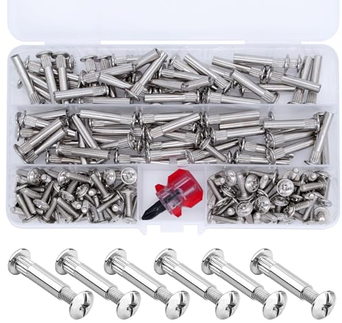 Piuluvor® 150 Stück Verbindungsschrauben M4 Möbelverbinder Schrauben (75 × Möbelschrauben, 75 × Hülsenschrauben) Möbelverbindungsschrauben für Möbel Schränken Holzbrettern