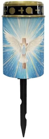 Poceacles Cross Solar Lights Outdoor Waterproof Grave Solar Lights for Cemetery LED Flameless Candle Cemetery Solar Candle Lights Pillar Candles Outdoor Decor, Dove of Peace Cross Blue