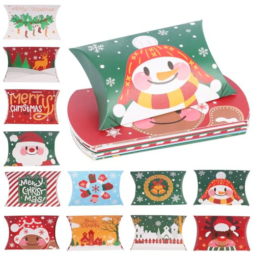 24 Stück Weihnachten Geschenkbox Kissen Form, Weihnachten Geschenkbox Klein, Süßigkeiten Box Schachtel Keksschachtel Geschenkkarton Deko für Weihnachten Geschenke Weihnachtsdeko