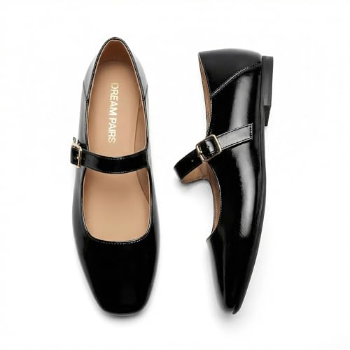 DREAM PAIRS Ballerines Femme Mary Jane à Bout Carré, Chaussures Plates Confortables à Enfiler pour Bureau, Travail, Sorties ou Tenue Quotidienne,Size 40,Noir-Huile,DWUMFA2520
