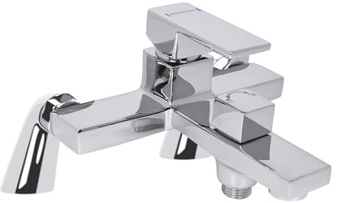 Ronvie Mitigeur de bain-douche avec 3 fonctions, robinet mitigeur de bain-douche, robinet de douche monobloc pour baignoire, laiton massif, finition chromée, forme carrée, montage sur pont