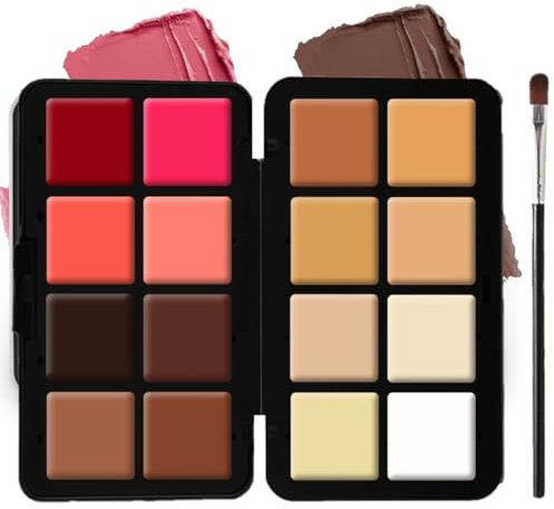 KARLOR Cremig Blush Contour Concealer Palette mit Pinsel, 16 Farben Concealer Rouge Konturen Paletten, 4 Cremig Rouge + 4 Contouring +8 Concealer Makeup Palette matt Bronzer Palette