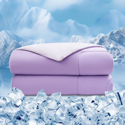 EMME Kühldecke Sommerdecke Kühlend - 135 x 210 cm Doppelseitig Kühlende Decke Arc-Chill Q-Max>0,45 Kühlende Bettdecke Dünne Steppdecke Cooling Blanket Kuscheldecke, Violett