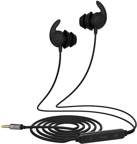 Hmusic Écouteurs de Sommeil, Isolation Phonique 30 DB, Silicone Doux et Confortable, 2g léger, Filaire Jack, Design Plat pour Dormir sur Le côté, Voyage, Méditation, Détente(Noir)