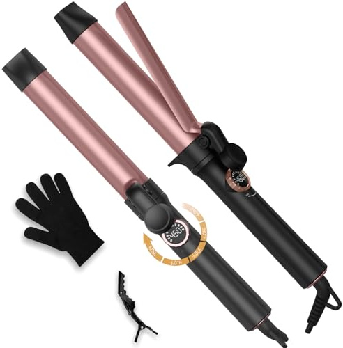 32 mm Curling Iron,UMIGA Curling Wand for Long Hair,Ceramic Coating Big Curling Tongs 5 Adjustable Temp LCD Digital Control,Thick Long Barrel Curling Iron Double Voltage 110-240V