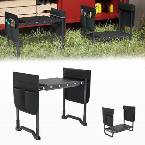 Froadp 57 x 30 x 44 cm - Outil de jardin pliable - Tabouret avec coussin en mousse et sac à outils amovible - Protection des genoux - Pour jardin, maison, garage - Anthracite