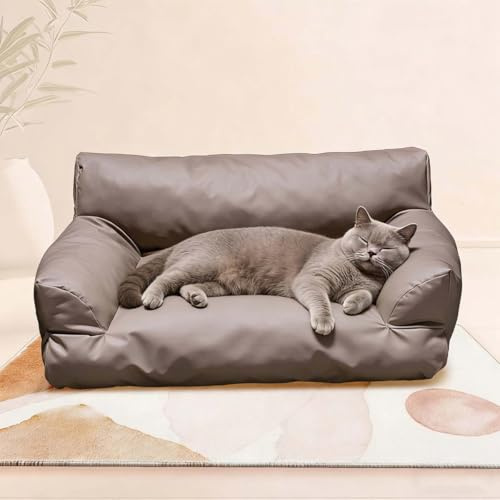 Mozzeilee Sofá cama de piel sintética para mascotas, impermeable, resistente a los arañazos, cama para gatos con parte inferior antideslizante, sofá cojín calmante para cachorros, funda extraíble