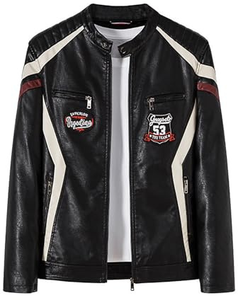 Generisch 2026 - Chaqueta de motocicleta MASCULINA Caballo Motocicleta Chaquetas de cuero para MOTOCICLETAS PARA HOMBRES, Negro , L