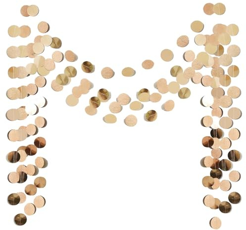 Glitter Champagne Gold Paper Circle Dots Garland (52 Feet Total) - Shimmering Party Decorations Hanging Bunting for Birthday, Wedding, Bridal Shower, Engagement, Christmas & Photo Backdrop