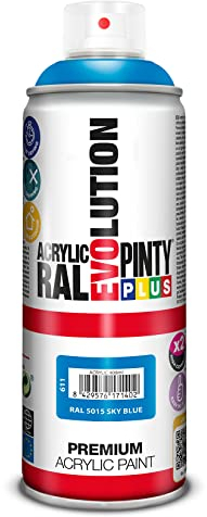 PINTYPLUS EVOLUTION 611 Pintura Spray Acrílica Brillo 520cc Sky Blue, Azul Ral 5015, Estándar