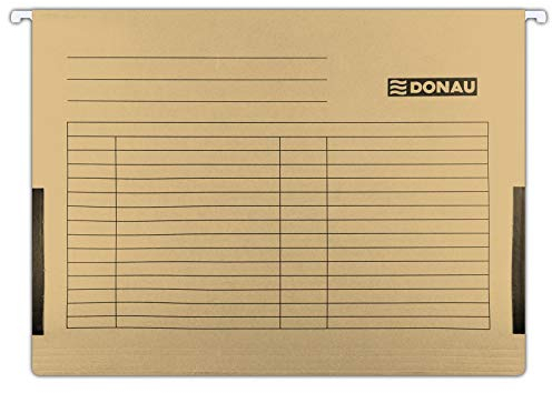 DONAU Hängetasche mit Leinenfröschen| Aus Recycling-Karton 230 GSM für DIN A4 Farbe: Braun | 5er Packung| auswechselbarem Blanko-Schildchen| ideal für Büro und Schule und der Behörde