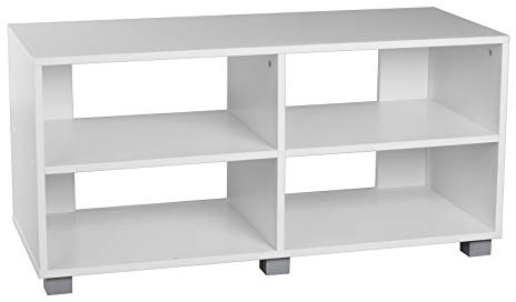 4 Section Wide Wooden TV Stand Living Room Storage (White)