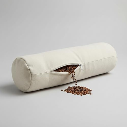 Merino Wool Rivestito in cotone Cuscino cervicale Rotondo a Forma di Noce di Grano saraceno Naturale Bolster Yoga Bolster - Rullo - Cuscino Rullo