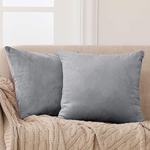 Deconovo Pack of 2 Crushed Velvet Cushion Covers 55cm x 55cm 22x22 Inches Throw Pillow Cases Plain Cushion Protectors for Bedrooms with Invisible Zipper Grey