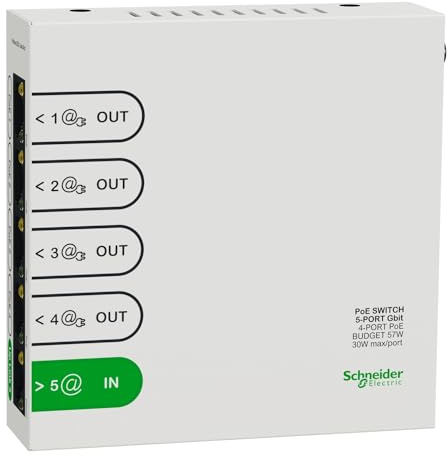 Schneider Electric - Resi9 SWITCH ETHERNET 5 PORTS, 4 PORTS 1GBIT POE 30 W MAX, BUDGET TOTAL 57 W - R9H5SWP57